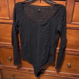 Black lace long sleeve body suit